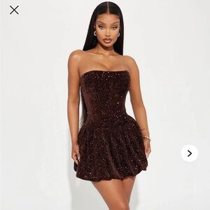 Fashion Nova- Tabitha Velvet Sequin Mini Bubble Dress in chocolate